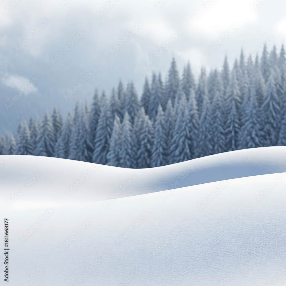 Obraz premium Seasonal Decor Aesthetics for Holiday Themes: Snowy Winter Landscape with Copy Space and Blurry Forest Background