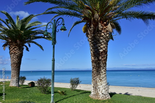 Fototapeta Naklejka Na Ścianę i Meble -  coast and beach of village Pefkochori ready for next season,penninsula Kassandra,Greece