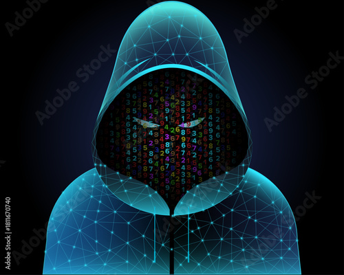 Cyber security concepts, digital hacker. Cyber security concept. A man wearing a hoodie with a hidden face. Fraud man.