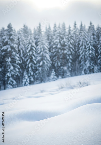 Wallpaper Mural Seasonal Decor Aesthetics for Holiday Themes: Snowy Winter Landscape with Copy Space and Blurry Forest Background Torontodigital.ca