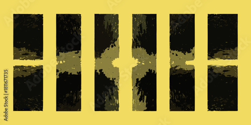 Abstract vertical bars with distressed texture on yellow background