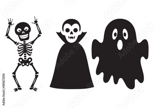 Set of three black and white halloween icon silhouette