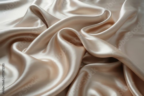 Flowing champagne silk fabric with soft folds and highlights