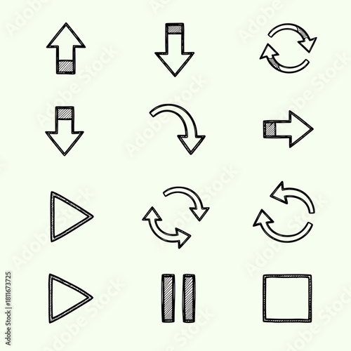 Free Download Collection of Hand-Drawn Arrows, Play Symbols and Repeat Icons for Graphic Design - GFXLoad