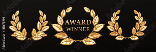 Award Winning Gold Laurel Wreath With Black Background For Recognition And Victory