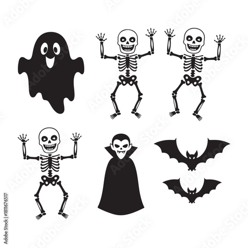 Halloween icon set with ghost skeleton and vampire