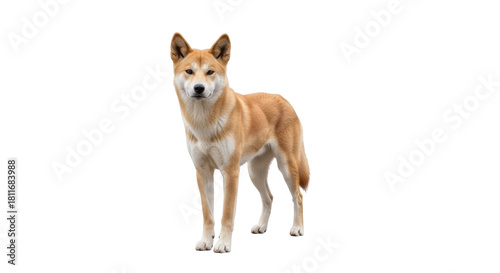 Bilde på lerret Isolated Australian Dingo standing alert, captivating wild animal, native dog sp