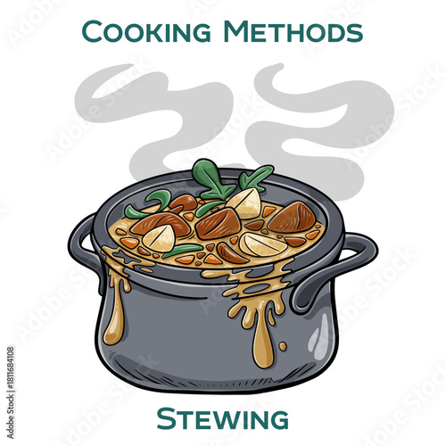 Stewing. Cooking methods. Hand-drawn vector illustration.