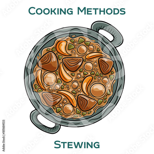 Stewing. Cooking methods. Hand-drawn vector illustration.