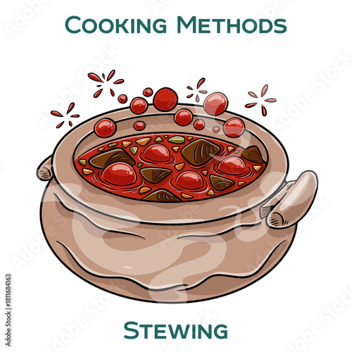 Stewing. Cooking methods. Hand-drawn vector illustration.