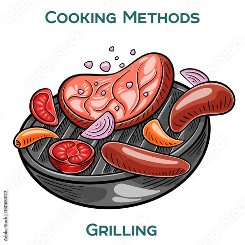 Grilling. Cooking methods. Hand-drawn vector illustration.