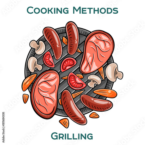 Grilling. Cooking methods. Hand-drawn vector illustration.