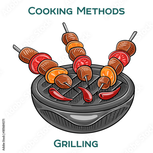 Grilling. Cooking methods. Hand-drawn vector illustration.