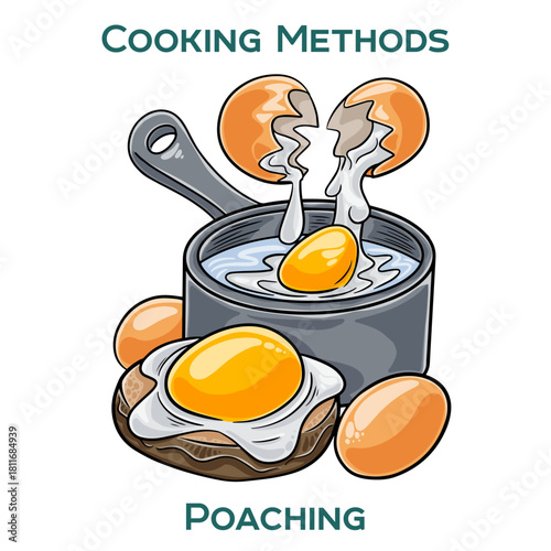Poaching. Cooking methods. Hand-drawn vector illustration.