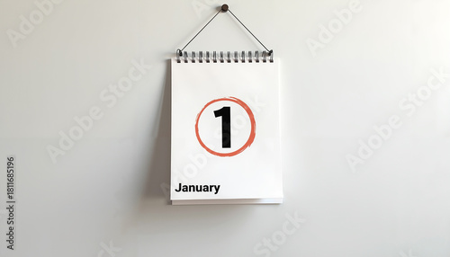 Wall calendar showing date January 1 with minimal design  