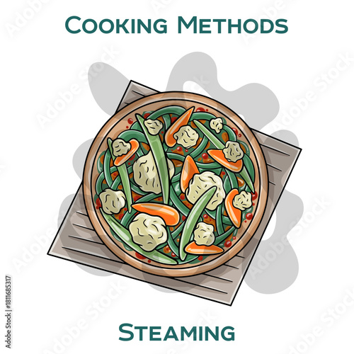 Steaming. Cooking methods. Hand-drawn vector illustration.
