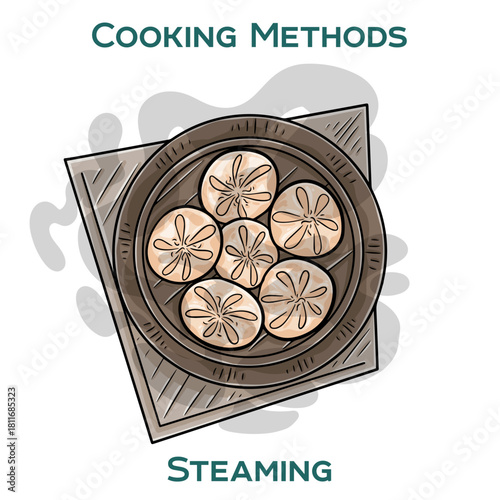 Steaming. Cooking methods. Hand-drawn vector illustration.
