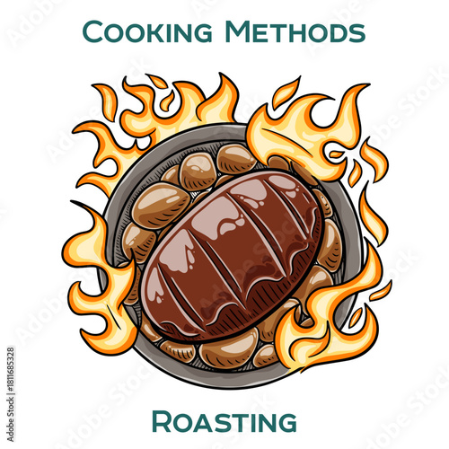 Roasting. Cooking methods. Hand-drawn vector illustration.
