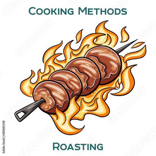 Roasting. Cooking methods. Hand-drawn vector illustration.