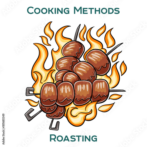 Roasting. Cooking methods. Hand-drawn vector illustration.