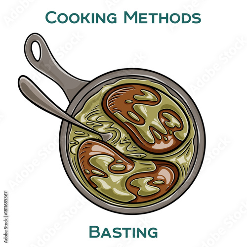 Basting. Cooking methods. Hand-drawn vector illustration.