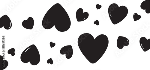 Seamless Pattern with Hand Drawn Black Hearts on White Background