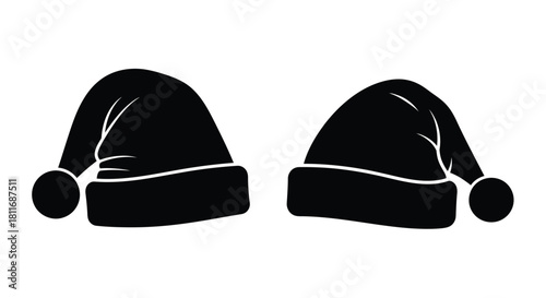 Two black santa hats simple graphic illustration for festive designs