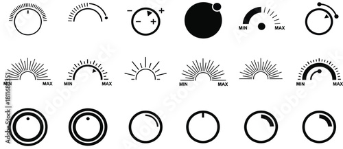 Collection of black and white icons representing volume and control knobs dial indicator