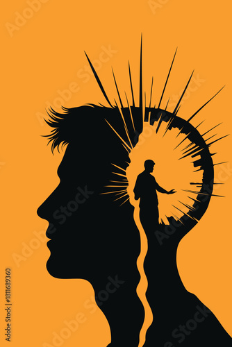 Surreal silhouette artwork showing a person facing their inner self, symbolizing healing, trauma recovery, and self-reflection. A powerful visual metaphor for mental strength and personal growth.