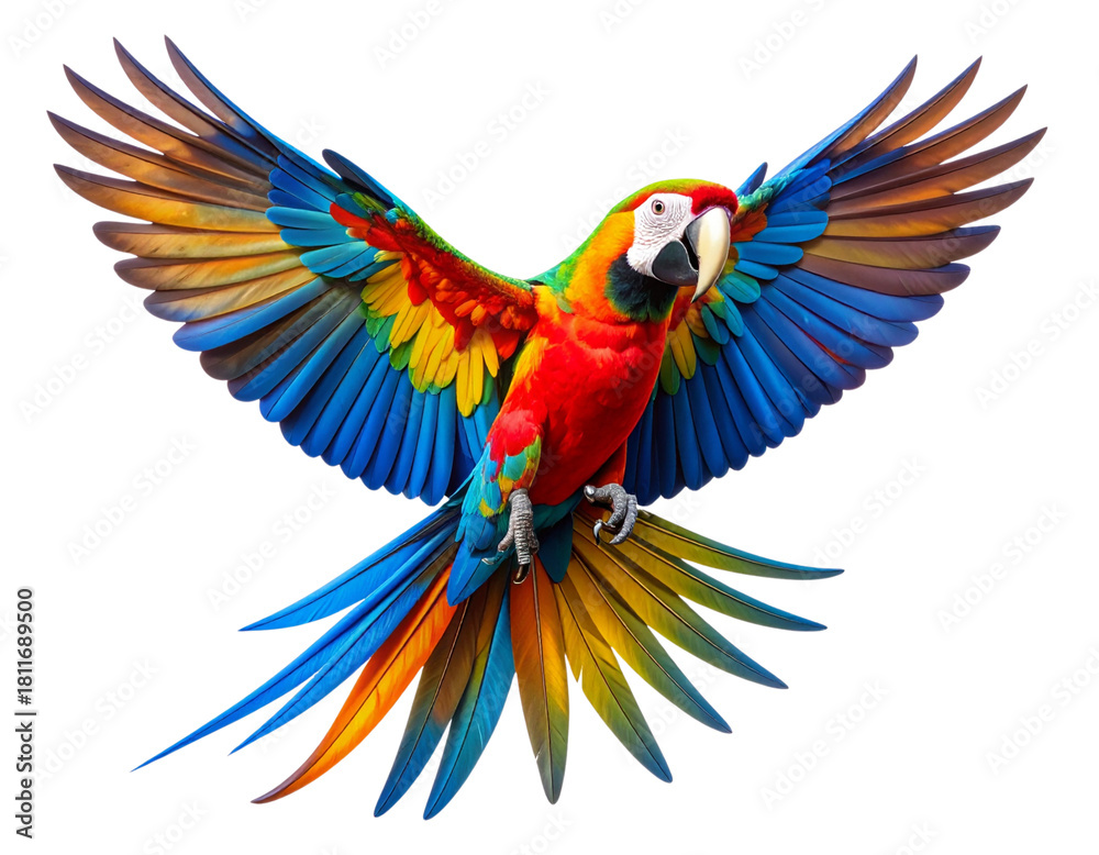Fototapeta premium Colorful Parrot Performing a Dynamic Dance Pose, isolated on a transparent background