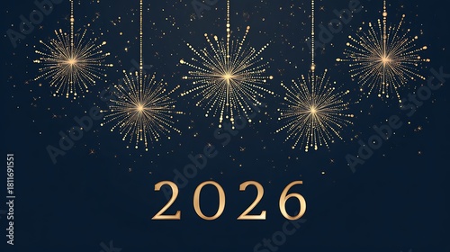 Wallpaper Mural Golden Starburst Fireworks with Metallic 2026 Numbers on Deep Blue Festive Background Torontodigital.ca