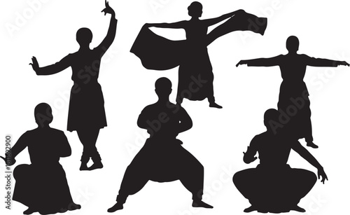 Silhouette of Indian Classical Dancers Performing Traditional Movements Art and Culture