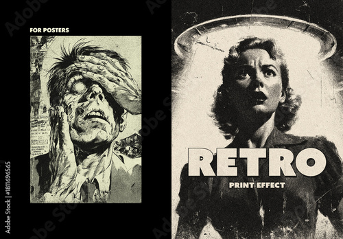 Retro Grunge Print Poster Effect Mockup