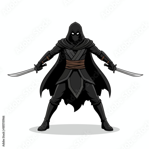 Stealthy Ninja Warrior with Dual Swords Ready for Action.