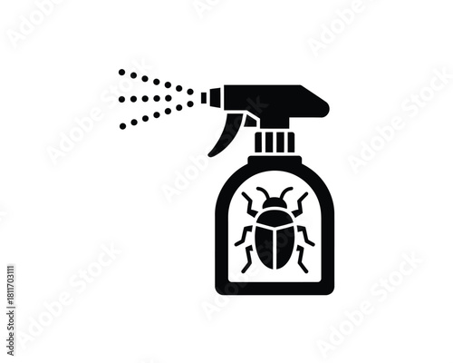 Insecticide spray bottle with bug icon spraying pesticides