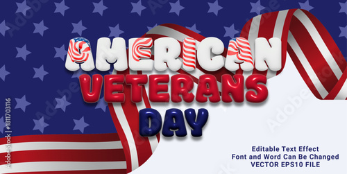 3d inflate american veterans day text effect