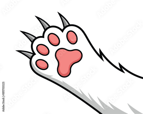 Cartoon cat paw with sharp claws and pink toe pads