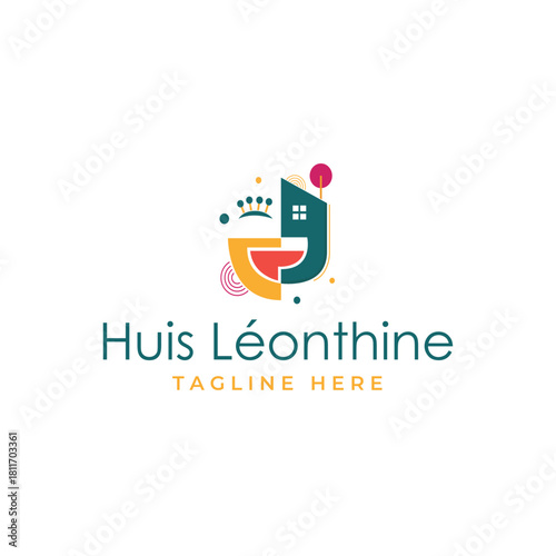 Colorful Modern Theater House Logo – Creative Real Estate Symbol with smile expression