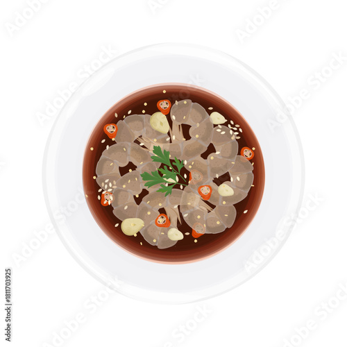 Vector Illustration Logo Clip art Top View Saewoo Jang Korean Raw Marinated Shrimp 