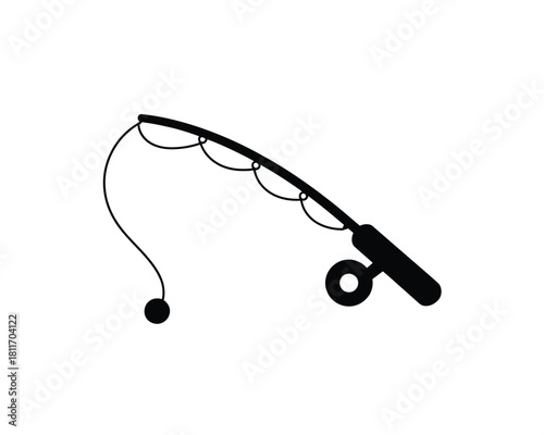 Simple fishing rod icon with line and lure on white background