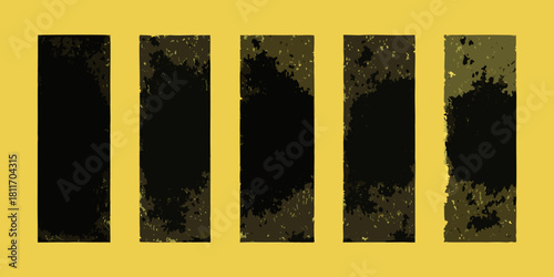 Abstract rectangular panels with textured dark infill on a yellow background