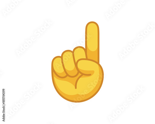 Yellow hand emoji with index finger pointing up on white background