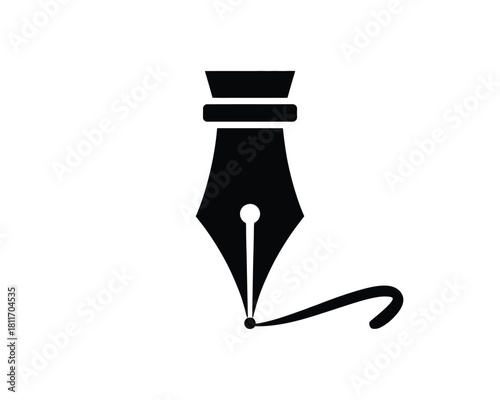 Fountain pen nib drawing a calligraphic line on white background