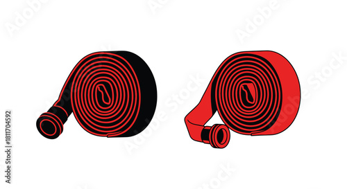 Two coiled red and black hoses presented against a plain white backdrop