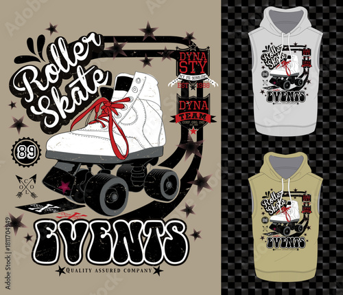 Vintage roller skate event graphic design for apparel print