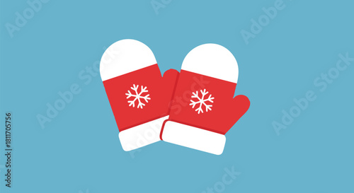 Winter mittens with snowflake design on a blue background.