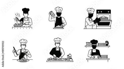 Chef cooking illustrations set vector graphic