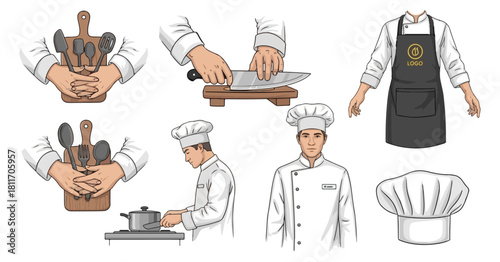 Chef culinary elements and tools illustration