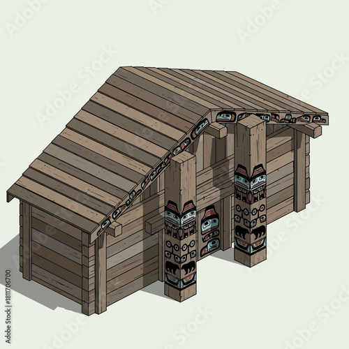 Architectural representation of a stylized indigenous coastal house vector