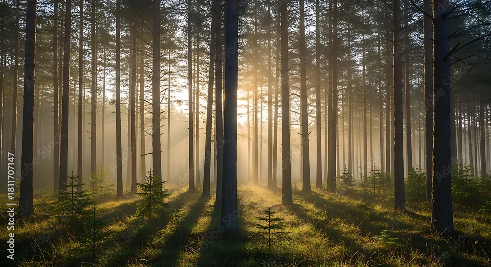 Obraz premium Beautiful forest landscape photography of sunlight through trees nature scenic view outdoors travel background
